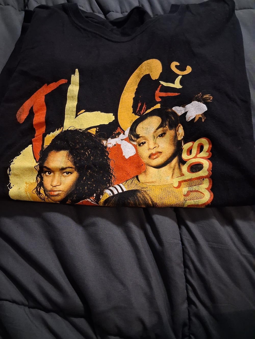 Black Graphic Kids' Tee with Yellow & Red Artwork